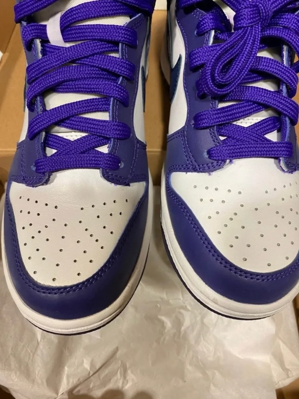 Nike High-Top Sneakers - White & Purple with Navy Swoosh